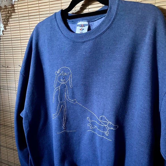 DACHSHUND people! Handcrafted girl walking doxie on sweatshirt, hand stitched - Picture 11 of 16